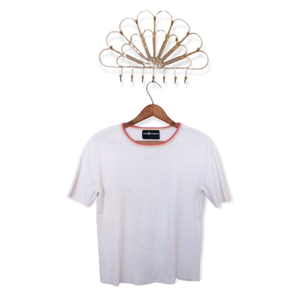 Vintage Sag Harbor Rainbow Trim Short Sleeve Knit Top